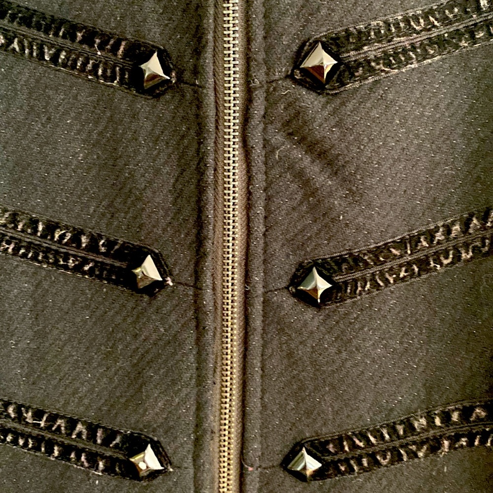BLACK WOOL GUESS COAT MILITARY STYLE FRONT BEAUTIFUL! - Picture 2 of 6